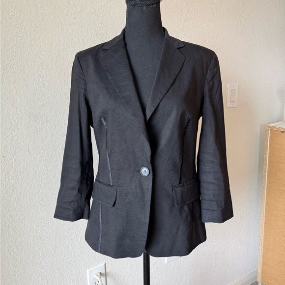 Bebe Women’s Linen Blend Blazer Sz 10 Black Cropped Italian Fabric Career Office - Picture 1 of 5